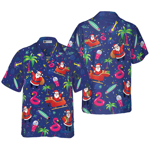 Lune London | Hyperfavor Christmas Hawaiian Shirts, Tropical T-Shirt with Christmas Flamingo Pattern, Christmas Shirt Gift Idea for Men and Women