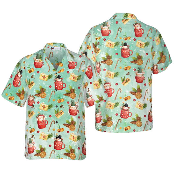 Lune London | Hyperfavor Christmas motif Santa 1 Hawaiian shirt pattern, short sleeve Christmas shirts with button placket for men and women