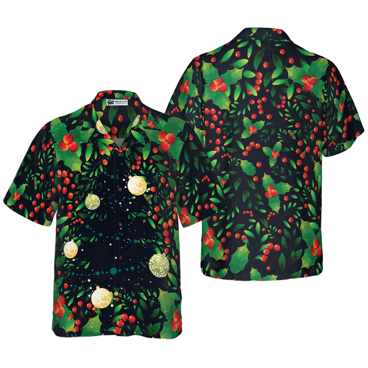 Lune London | Hyperfavor Christmas tree motif Hawaiian shirt, short sleeve Christmas shirts button-up for men and women