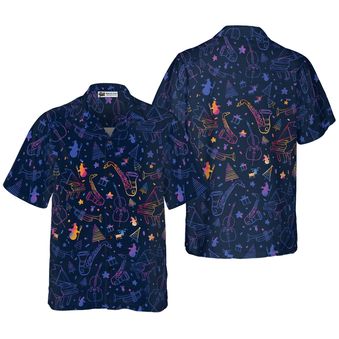 Lune London | Hyperfavor Christmas Hawaiian shirts, Christmas music instrument patterned short sleeve shirts, Christmas shirt gift idea for men and women