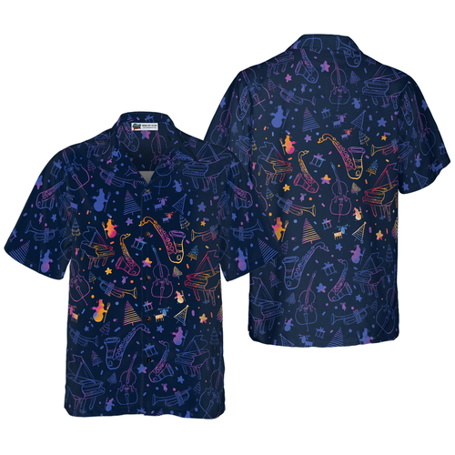 Lune London | Hyperfavor Christmas Hawaiian shirts, Christmas music instrument patterned short sleeve shirts, Christmas shirt gift idea for men and women