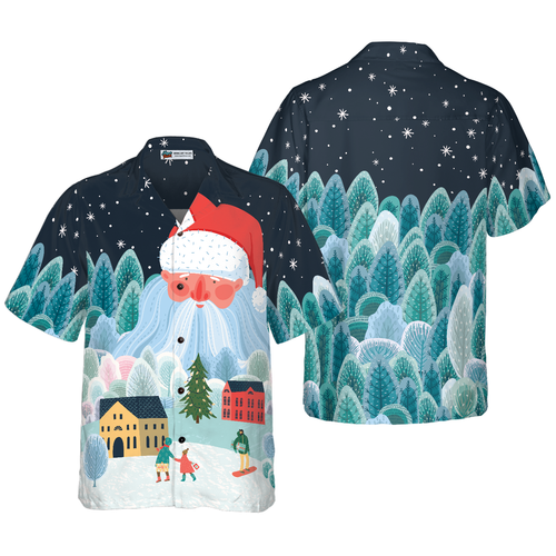 Lune London | Hyperfavor Noël Chemises hawaïennes pour hommes et femmes, Chemise hawaïenne Santa Tower à boutons Chemise à manches courtes