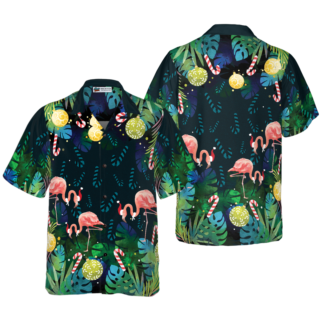 Lune London | Chemises hawaïennes Hyperfavor de Noël pour hommes et femmes, Chemise hawaïenne tropicale flamant rose de Noël à manches courtes avec boutonnière