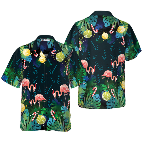Lune London | Chemises hawaïennes Hyperfavor de Noël pour hommes et femmes, Chemise hawaïenne tropicale flamant rose de Noël à manches courtes avec boutonnière