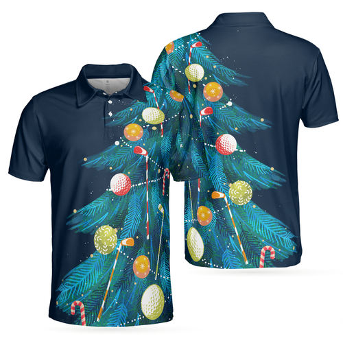 Lune London | Christmas Golf Polos - Short Sleeve Men's Golf Polos - Christmas Tree Pattern Dry Fit Shirt - Christmas Gift Idea for Men