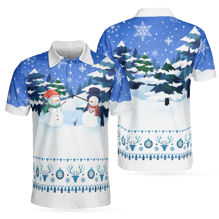 Lune London | Christmas Golf Polos - Short Sleeve Men's Golf Polos - Funny T-Shirt with Snowman Print Dry Fit - Christmas Gift Idea for Men