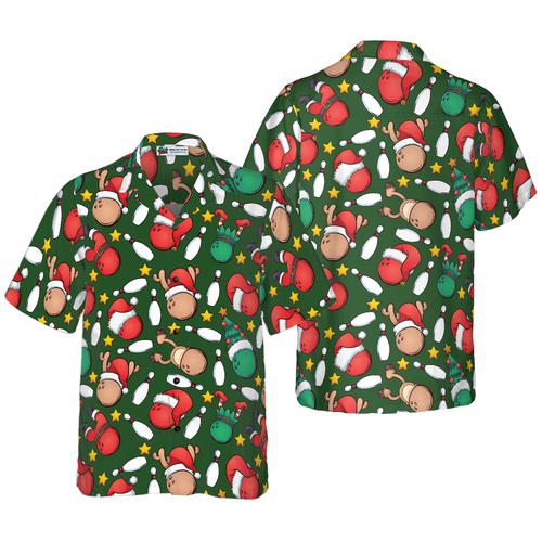 Lune London | Christmas Hawaiian Shirts Hyperfavor, Short Sleeve Christmas Bowling Print T-Shirt, Christmas Gift Idea for Men and Women
