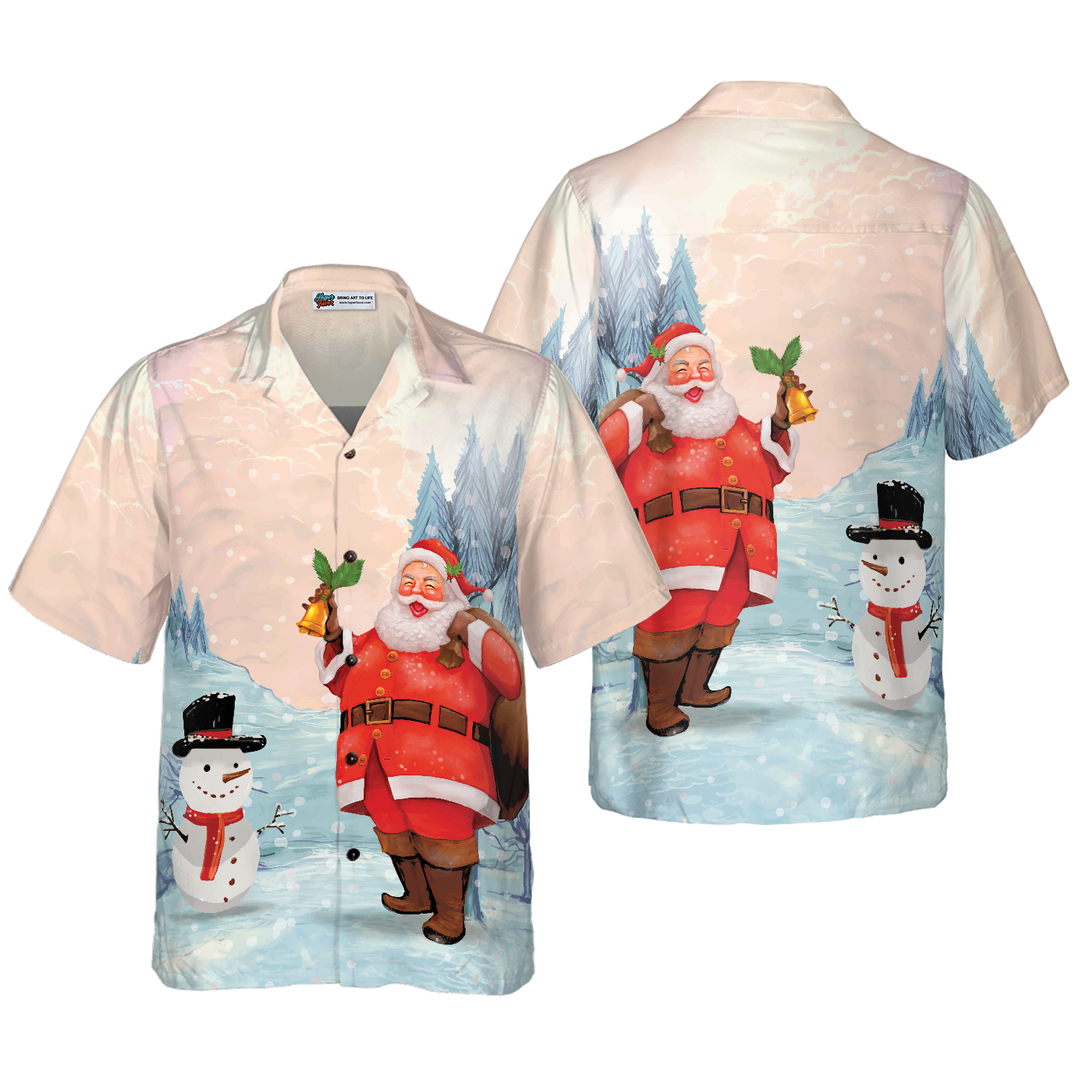 Lune London | Hyperfavor Christmas Hawaiian Shirts, Santa with Snowman Short Sleeve Shirt, Christmas Shirt Gift Idea for Men and Women