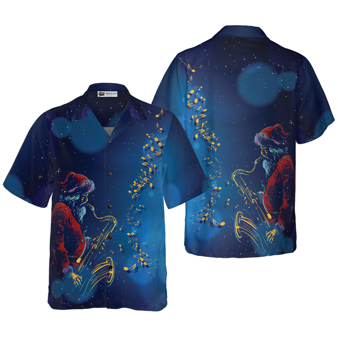 Lune London | Hyperfavor Christmas Hawaiian Shirts, Santa Claus Playing Saxophone Short Sleeve T-shirt, Christmas Gift Idea for Men and Women