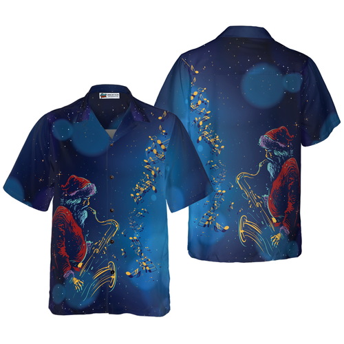 Lune London | Hyperfavor Christmas Hawaiian Shirts, Santa Claus Playing Saxophone Short Sleeve T-shirt, Christmas Gift Idea for Men and Women