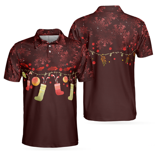 Lune London | Christmas Golf Polo - Short Sleeve Men's Golf Polo - Red Christmas Pattern Dry Fit Shirt - Christmas Shirt Gift Idea for Men