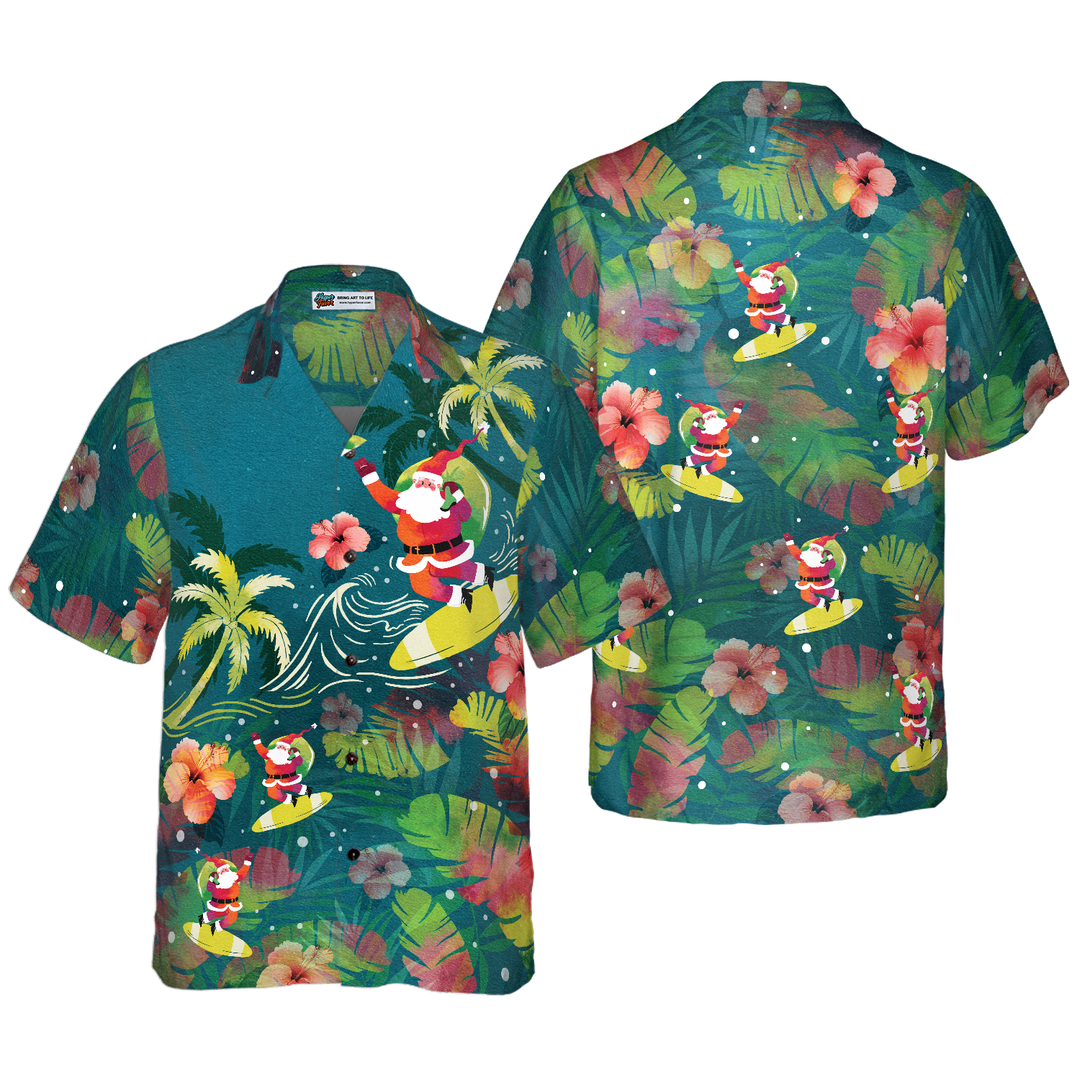 Lune London | Hyperfavor Christmas Hawaiian Shirts for Men and Women, Surfing Santa Hawaiian Button-Up Short Sleeve Shirt