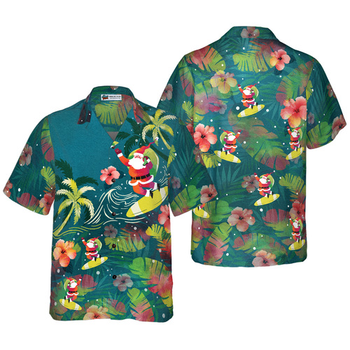 Lune London | Hyperfavor Christmas Hawaiian Shirts for Men and Women, Surfing Santa Hawaiian Button-Up Short Sleeve Shirt