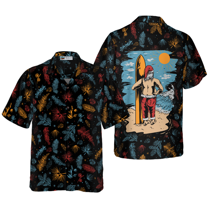 Lune London | Hyperfavor Santa Beach Muster 2 Hawaiian Shirt, Short Sleeve Christmas Button-Up Shirt for Men and Women