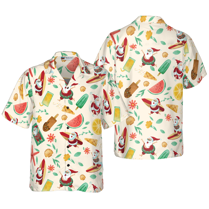 Lune London | Hyperfavor Santa Surfing 1 Pattern Hawaiian Shirt, Christmas Short Sleeve Button-Up Shirt For Men And Women