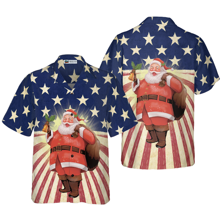 Lune London | Hyperfavor Christmas Santa America Hawaiian Shirt, short sleeve Christmas shirts, button-down shirt for men and women