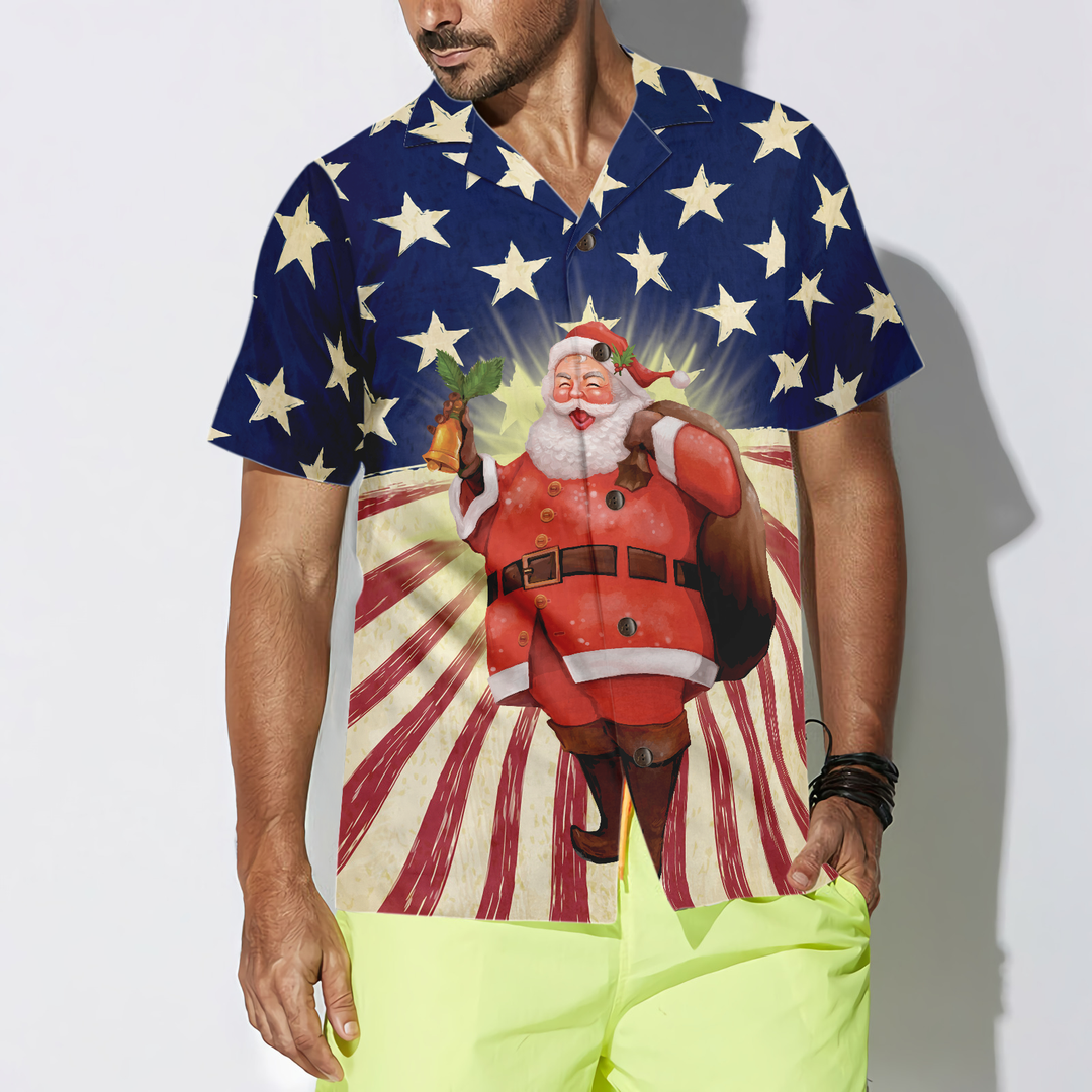Lune London | Hyperfavor Christmas Santa America Hawaiian Shirt, short sleeve Christmas shirts, button-down shirt for men and women