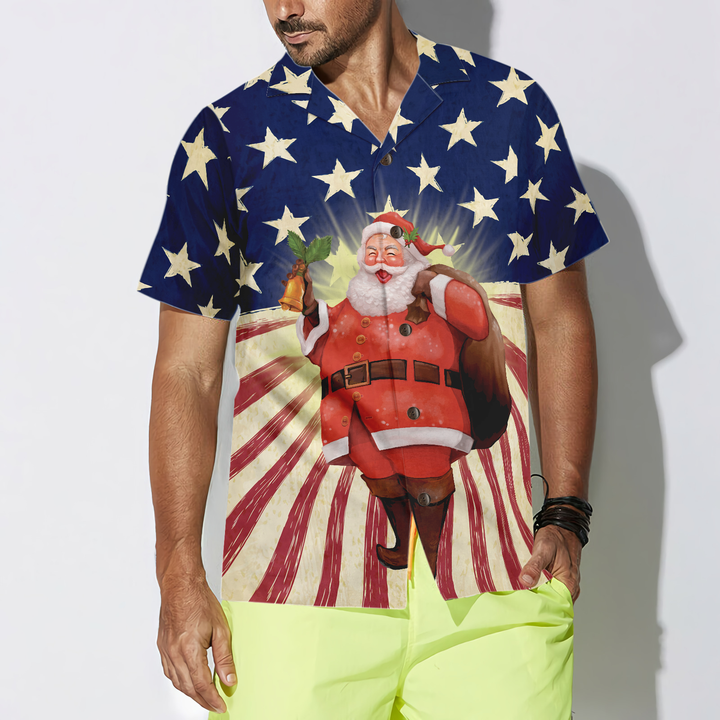 Lune London | Hyperfavor Christmas Santa America Hawaiian Shirt, short sleeve Christmas shirts, button-down shirt for men and women