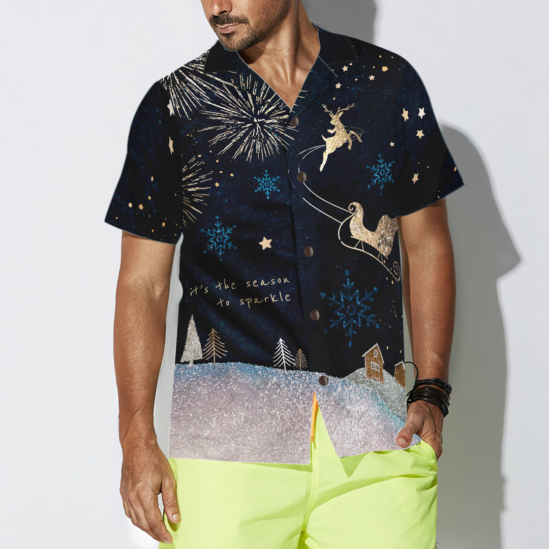 Lune London | Hyperfavor Christmas Hawaiian Shirts, short sleeve dark snow reindeer shirt, Christmas gift idea for men and women