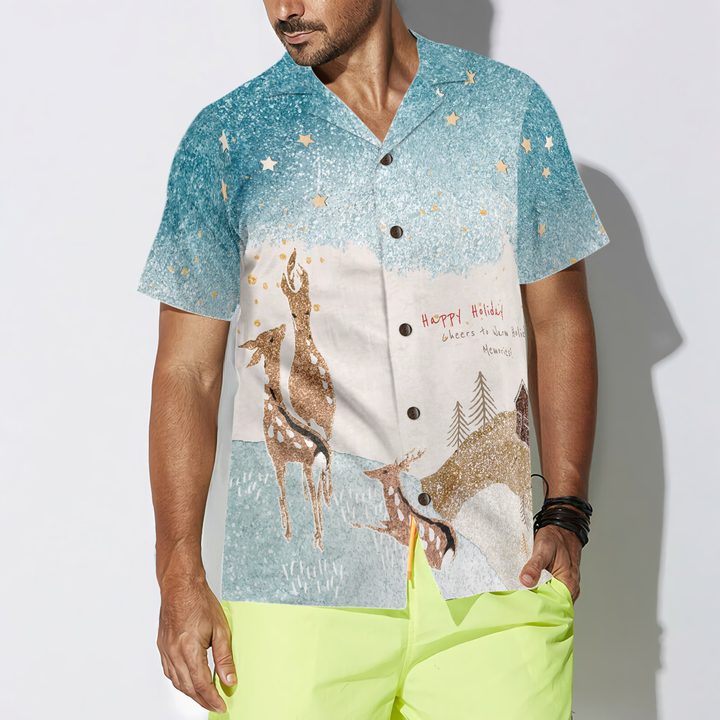 Lune London | Hyperfavor Rennes Neige Lumière Hawaiian Shirt, Christmas Short Sleeve Button-Up Shirt for Men and Women