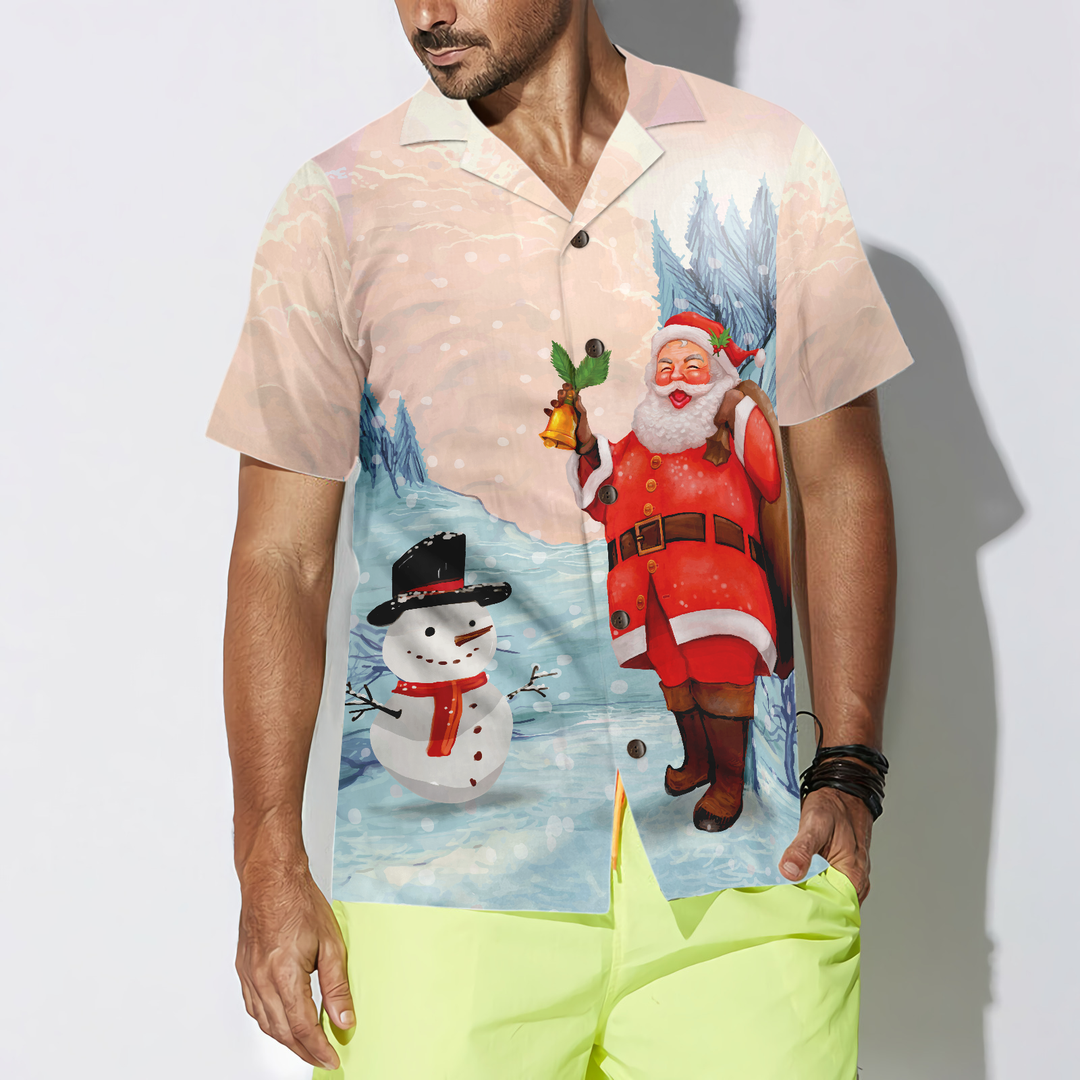 Lune London | Hyperfavor Christmas Hawaiian Shirts, Santa with Snowman Short Sleeve Shirt, Christmas Shirt Gift Idea for Men and Women