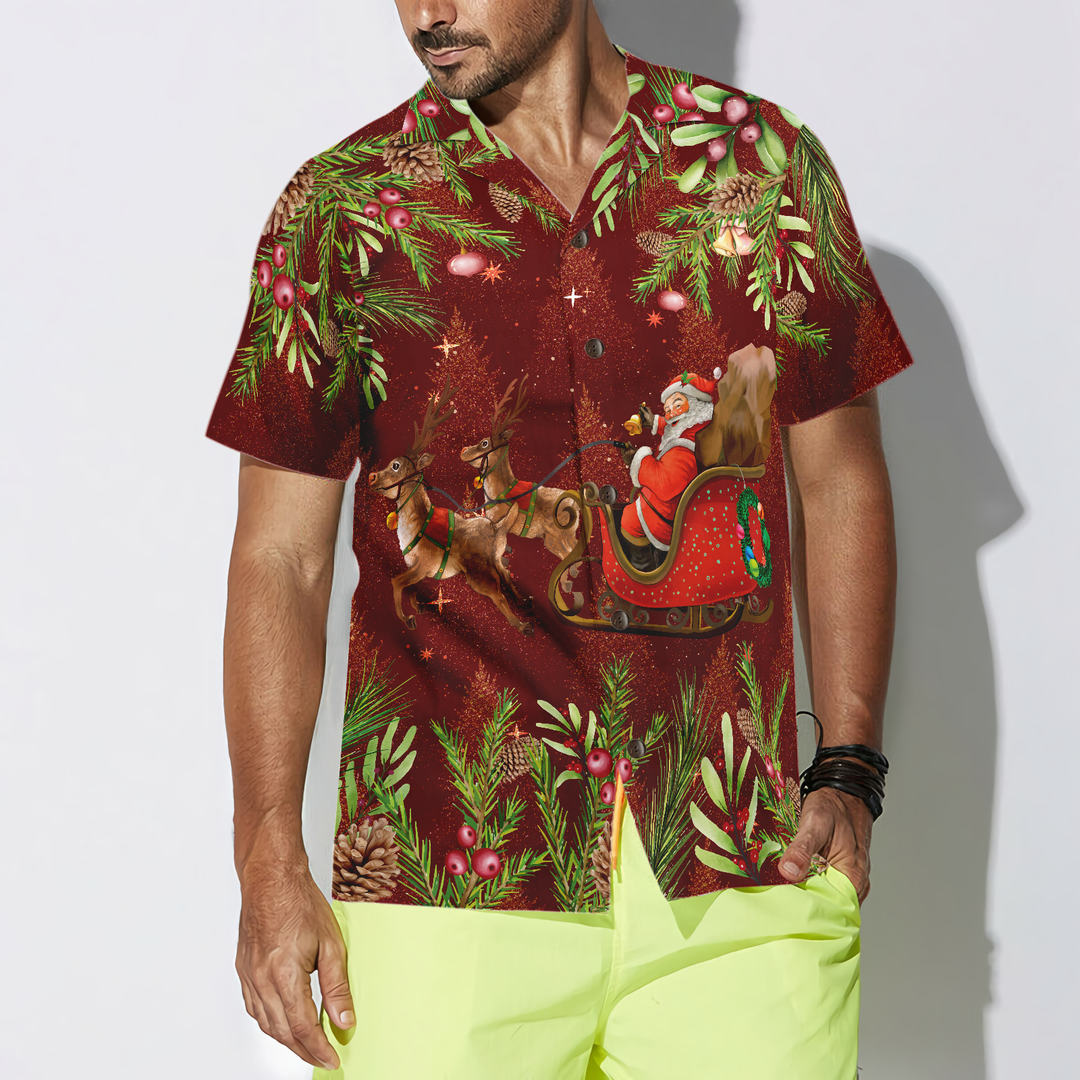 Lune London | Hyperfavor Santa Santa Sleigh 2 Models Hawaiian Shirt, Short Sleeve Christmas Shirts Button Up for Men and Women
