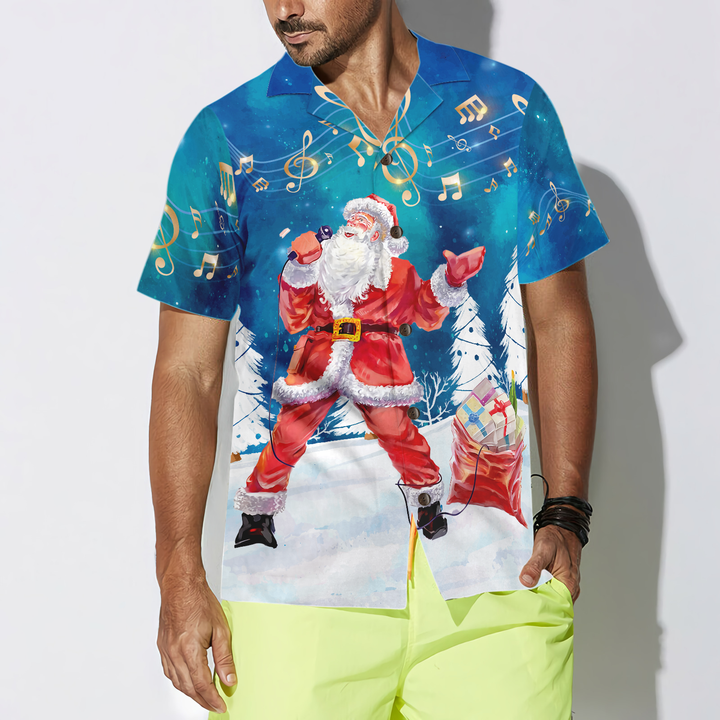 Lune London | Chemises hawaïennes Hyperfavor de Noël pour hommes et femmes, Santa Sing Musique Chemise hawaïenne avec boutonnière à manches courtes
