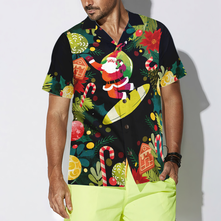 Lune London | Hyperfavor Christmas Santa Surf Hawaiian Shirt, Christmas Short Sleeve Button-Up Shirt for Men and Women