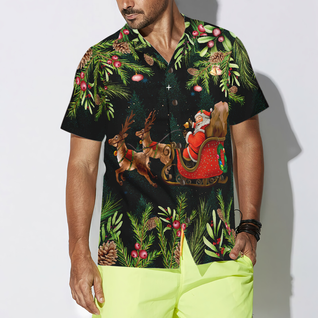 Lune London | Hyperfavor Santa Santa Riding Sleigh 3 Muster Chemise hawaïenne, chemises de Noël à manches courtes chemise à boutons pour hommes et femmes