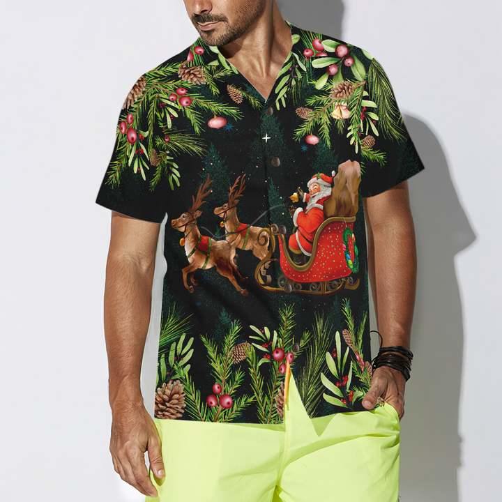 Lune London | Hyperfavor Santa Santa Riding Sleigh 3 Muster Chemise hawaïenne, chemises de Noël à manches courtes chemise à boutons pour hommes et femmes