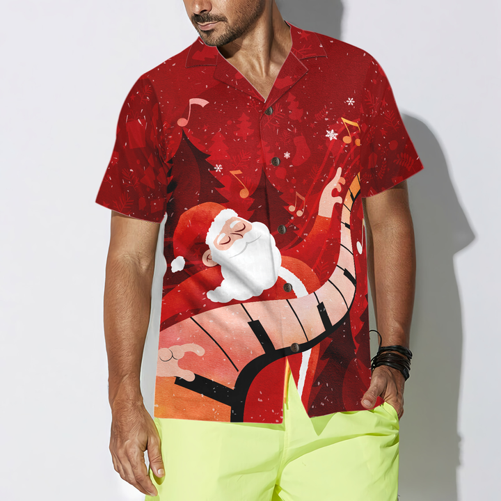 Lune London | Christmas Hawaiian shirts for men and women Hyperfavor, Santa plays the piano Hawaiian shirt Button-up shirt short sleeves