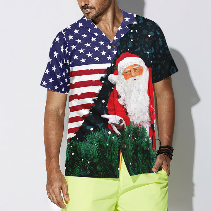 Lune London | Hyperfavor Christmas Hawaiian Shirts, Santa USA Flag Pattern Short Sleeve Shirt, Christmas Gift Idea For Men and Women