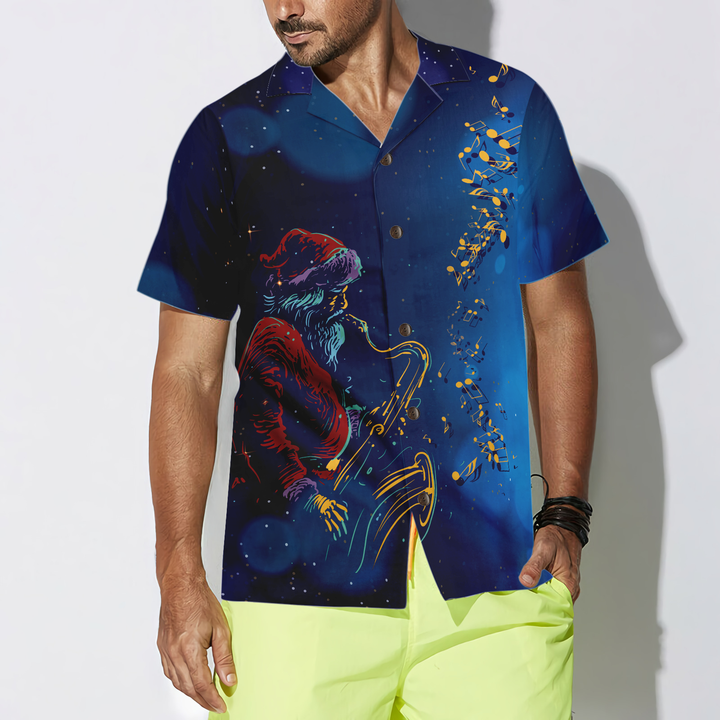 Lune London | Hyperfavor Christmas Hawaiian Shirts, Santa Claus Playing Saxophone Short Sleeve T-shirt, Christmas Gift Idea for Men and Women