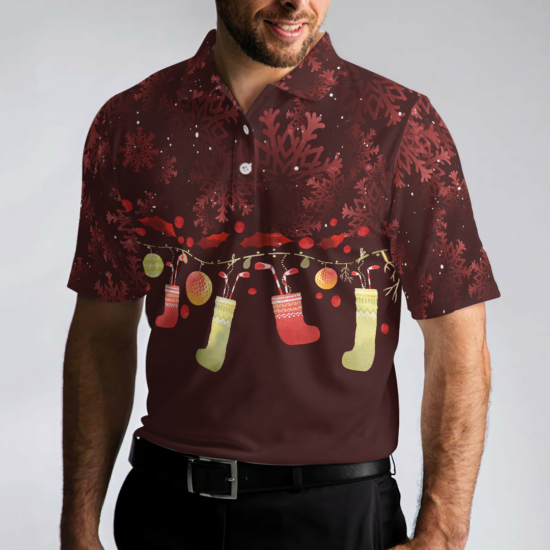 Lune London | Christmas Golf Polo - Short Sleeve Men's Golf Polo - Red Christmas Pattern Dry Fit Shirt - Christmas Shirt Gift Idea for Men