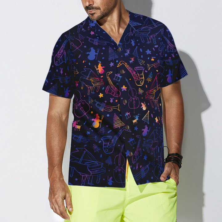Lune London | Hyperfavor Christmas Hawaiian shirts, Christmas music instrument patterned short sleeve shirts, Christmas shirt gift idea for men and women