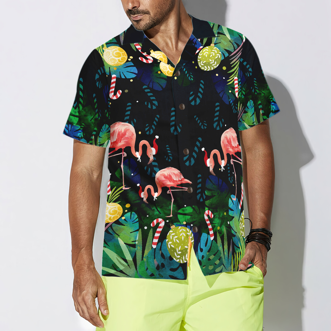 Lune London | Chemises hawaïennes Hyperfavor de Noël pour hommes et femmes, Chemise hawaïenne tropicale flamant rose de Noël à manches courtes avec boutonnière