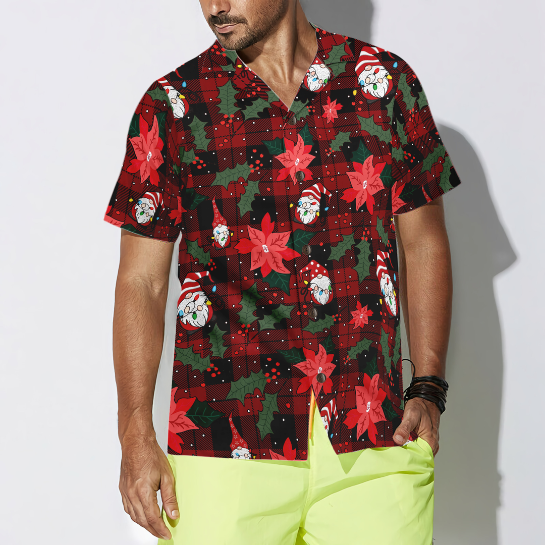 Lune London | Hyperfavor Christmas Hawaiian Shirts, Red plaid gnome short sleeve shirt, Christmas shirt gift idea for men and women