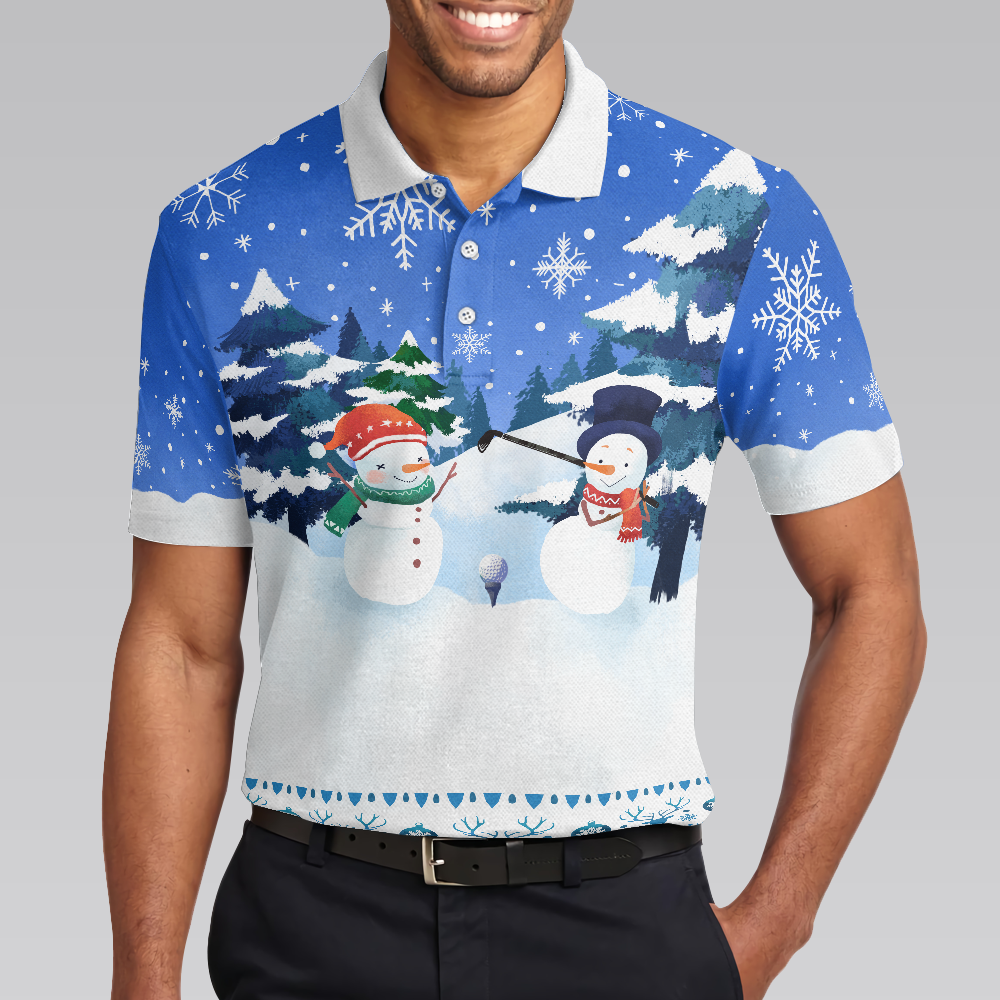 Lune London | Christmas Golf Polos - Short Sleeve Men's Golf Polos - Funny T-Shirt with Snowman Print Dry Fit - Christmas Gift Idea for Men