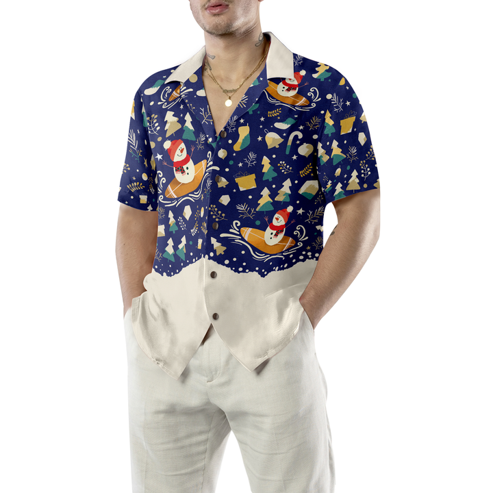 Lune London | Hyperfavor Christmas Snowman Surf Hawaiian Shirt, Short Sleeve Christmas Shirts Button Up for Men and Women
