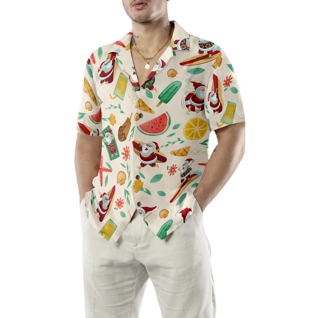 Lune London | Hyperfavor Santa Surfing 1 Pattern Hawaiian Shirt, Christmas Short Sleeve Button-Up Shirt For Men And Women