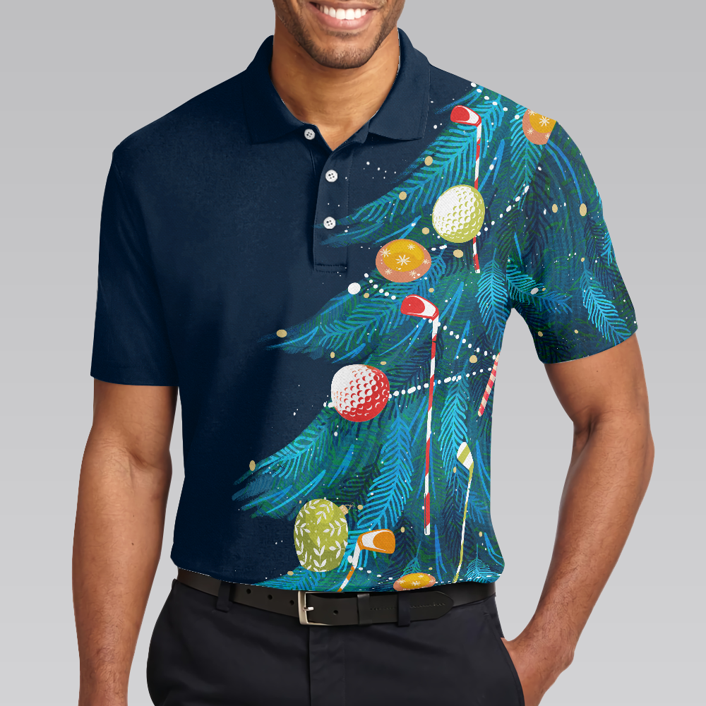 Lune London | Christmas Golf Polos - Short Sleeve Men's Golf Polos - Christmas Tree Pattern Dry Fit Shirt - Christmas Gift Idea for Men