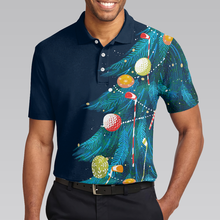 Lune London | Christmas Golf Polos - Short Sleeve Men's Golf Polos - Christmas Tree Pattern Dry Fit Shirt - Christmas Gift Idea for Men