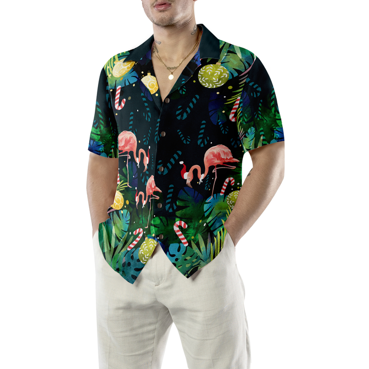 Lune London | Chemises hawaïennes Hyperfavor de Noël pour hommes et femmes, Chemise hawaïenne tropicale flamant rose de Noël à manches courtes avec boutonnière