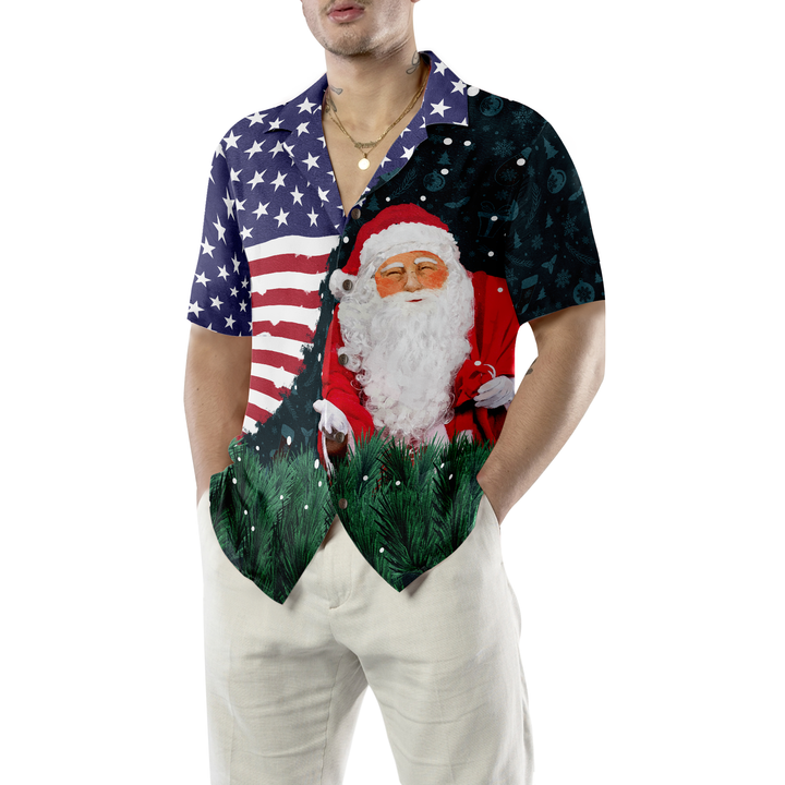 Lune London | Hyperfavor Christmas Hawaiian Shirts, Santa USA Flag Pattern Short Sleeve Shirt, Christmas Gift Idea For Men and Women