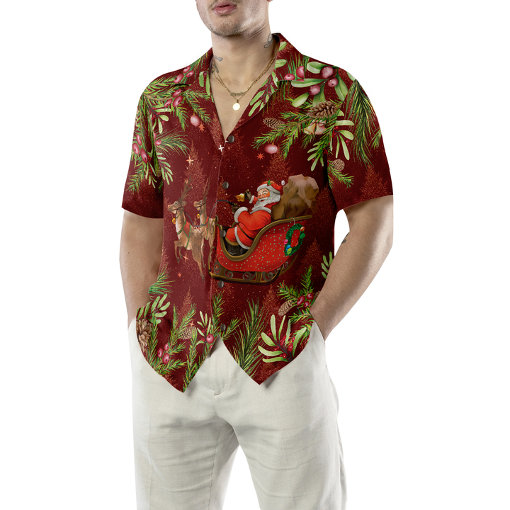 Lune London | Hyperfavor Santa Santa Sleigh 2 Models Hawaiian Shirt, Short Sleeve Christmas Shirts Button Up for Men and Women
