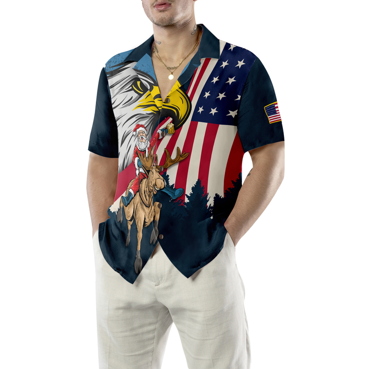 Lune London | Christmas Hawaiian Shirts Hyperfavor, Santa with American Flag 2 Short Sleeve Shirt, Christmas Gift Shirt Idea for Men and Women