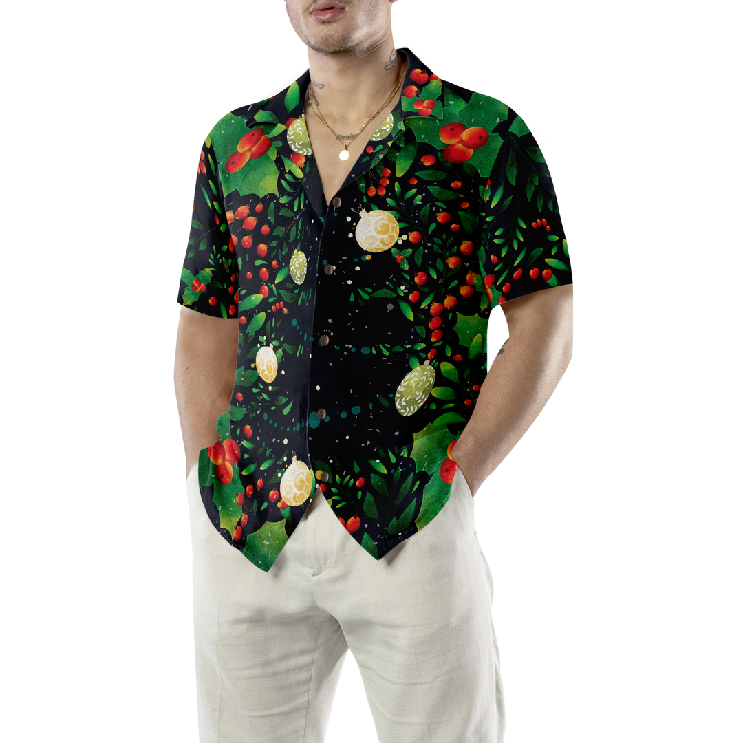 Lune London | Hyperfavor Christmas tree motif Hawaiian shirt, short sleeve Christmas shirts button-up for men and women