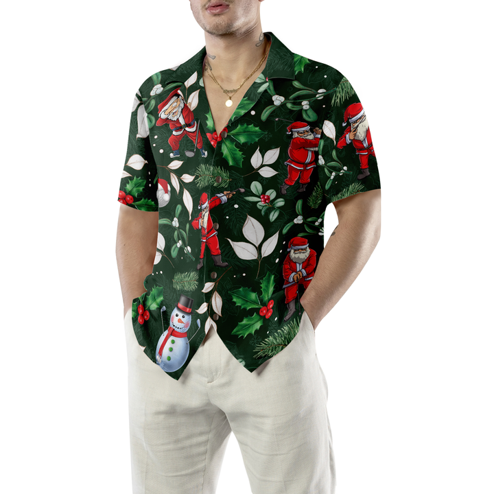 Lune London | Hyperfavor Christmas Hawaiian Shirts, short sleeve shirt with Santa Claus playing golf pattern, Christmas shirt gift idea for men and women