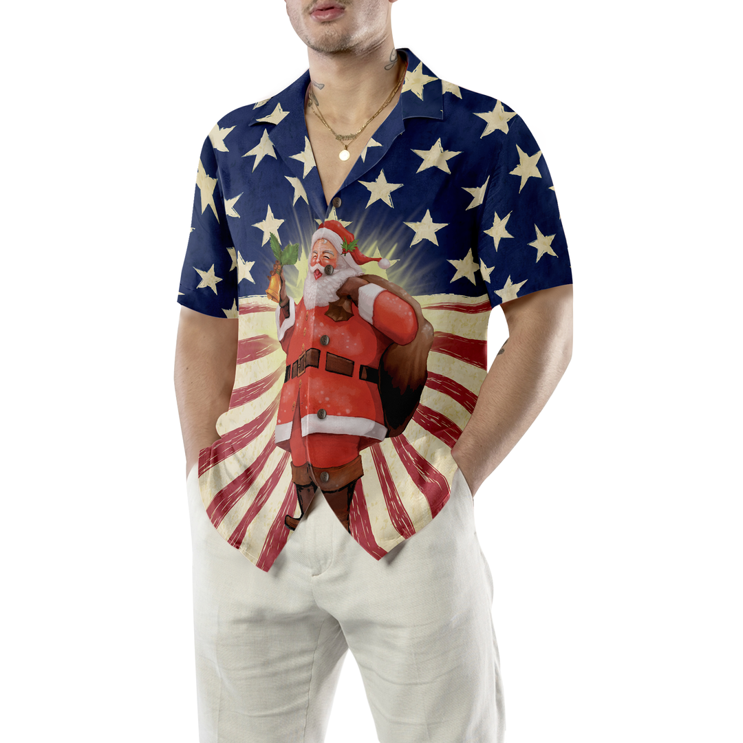 Lune London | Hyperfavor Christmas Santa America Hawaiian Shirt, short sleeve Christmas shirts, button-down shirt for men and women