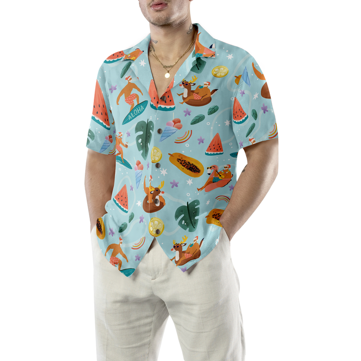 Lune London | Hyperfavor Santa Beach 2 Motif Chemise Hawaii, Chemises de Noël à manches courtes chemise à bouton pour hommes et femmes